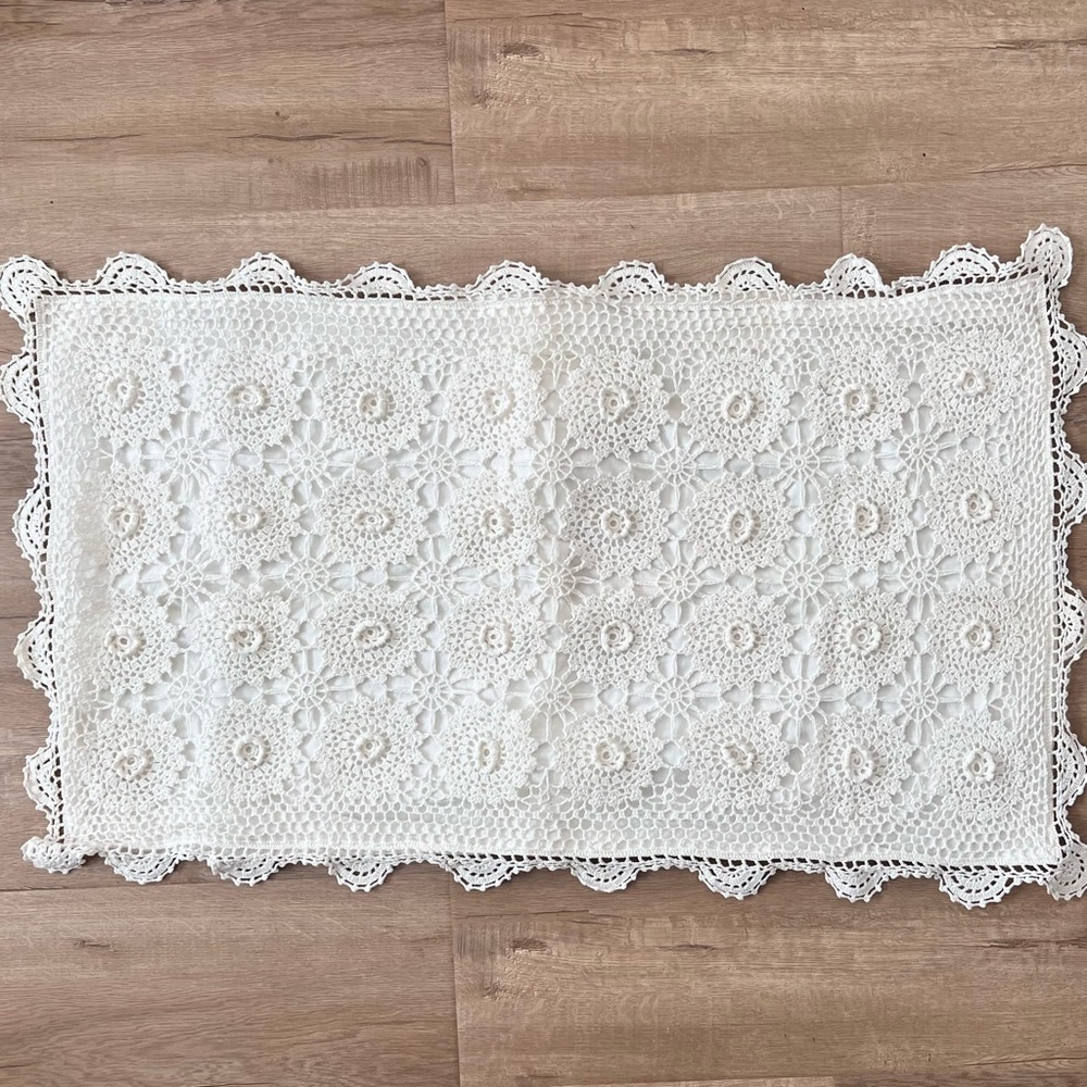 Vintage White Cotton Lace Crocheted Floral Flowers Rectangle Sham‎ Pillowcase